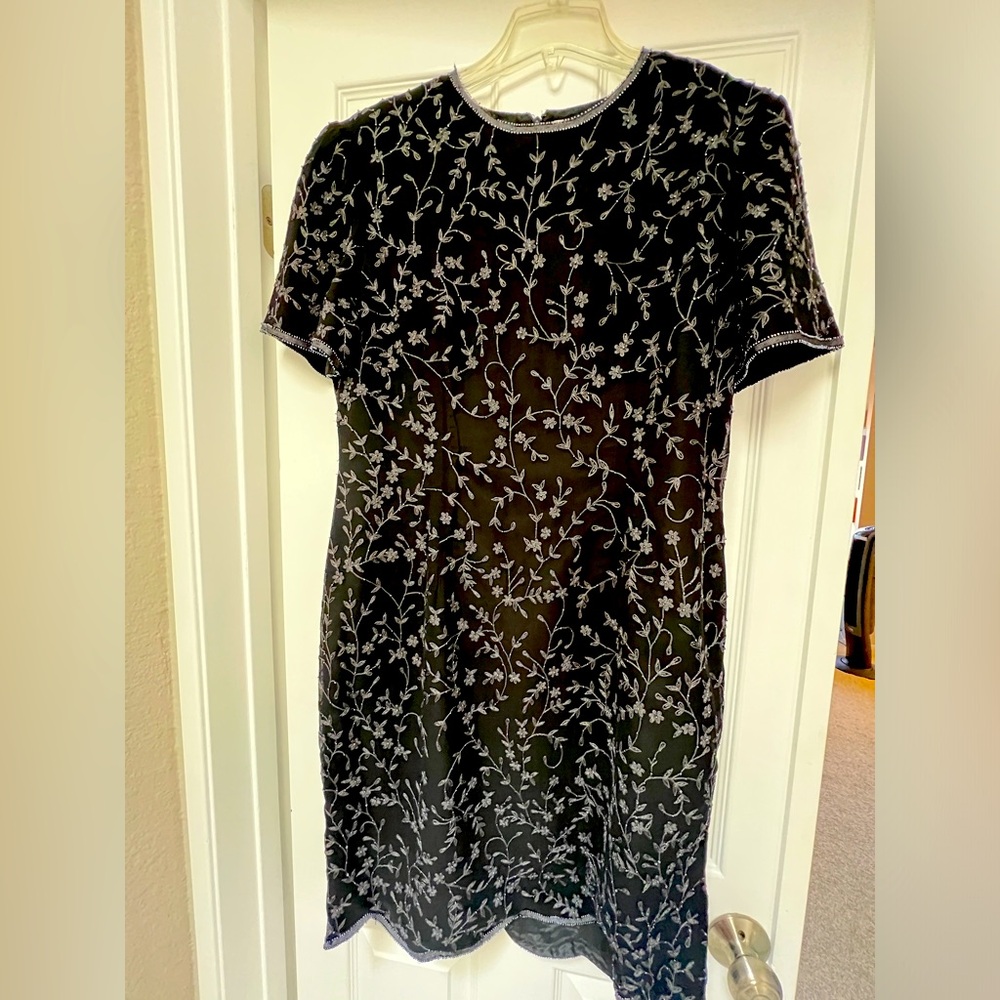 Adriana Papella 100% Silk And beaded black cocktail dress size 14